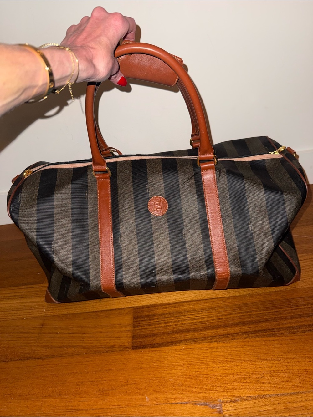 Fendi Black and Brown Striped Travel Tote